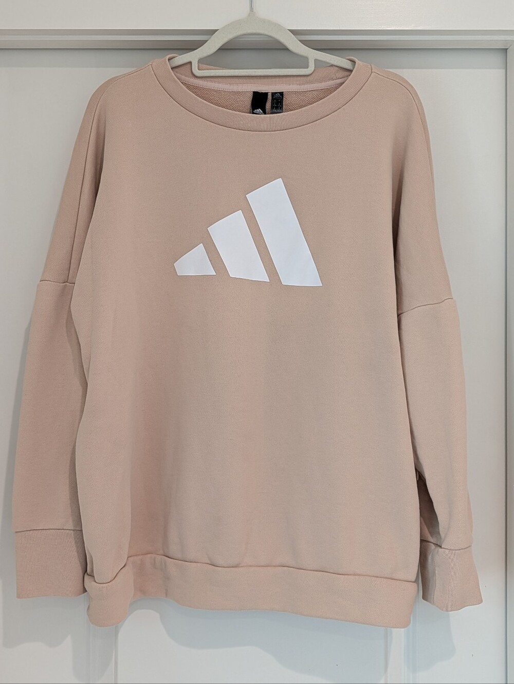 Adidas 3 Bar Logo Blush Pink Crewneck Sweatshirt Hidden Sleeve Zipper Pocket XL